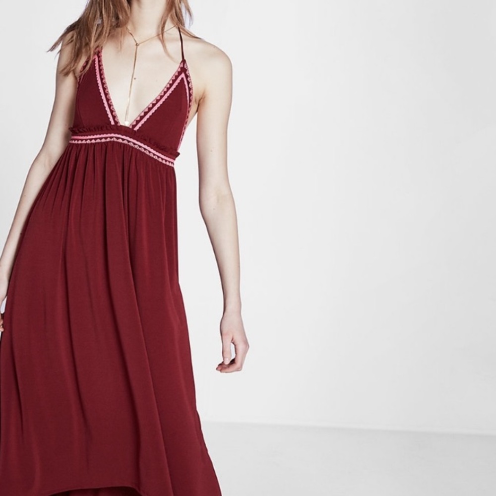 Express Plunging Neckline Maxi Dress Red Pink